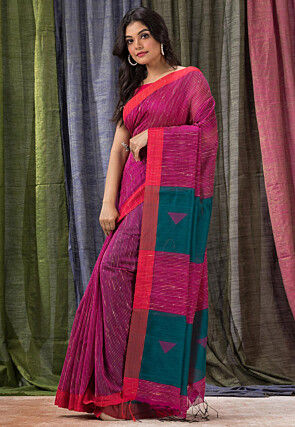 Handloom Cotton Silk Saree in Magenta
