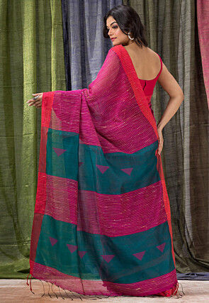 Handloom Cotton Silk Saree in Magenta