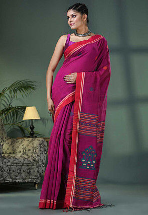 Handloom Cotton Silk Saree in Magenta