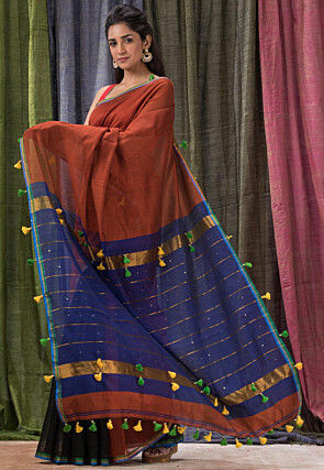 Handloom Cotton Silk Saree in Maroon and Black