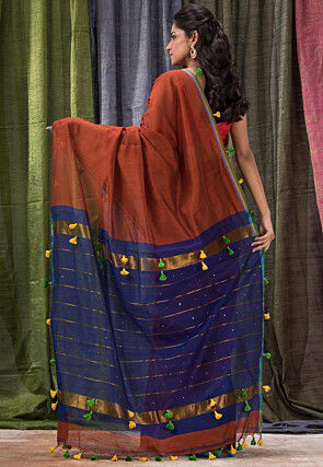 Handloom Cotton Silk Saree in Maroon and Black