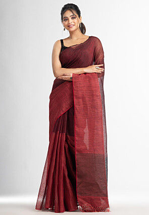 Handloom Cotton Silk Saree in Maroon