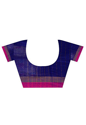 Handloom Cotton Silk Saree in Mustard and Royal Blue