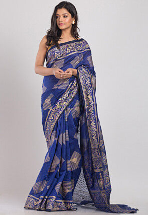 Handloom Cotton Silk Saree in Navy Blue