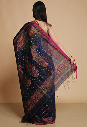 Handloom Cotton Silk Saree in Navy Blue