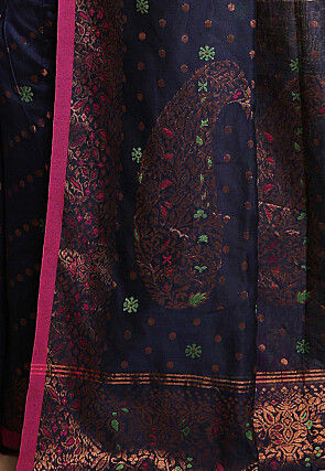 Handloom Cotton Silk Saree in Navy Blue