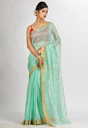 Handloom Cotton Silk Saree in Pastel Green