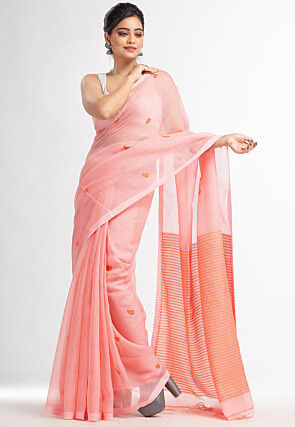 Handloom Cotton Silk Saree in Peach