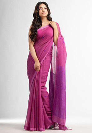 Handloom Cotton Silk Saree in Pink
