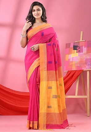 Handloom Cotton Silk Saree in Pink