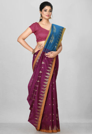 Handloom Cotton Silk Saree in Purple