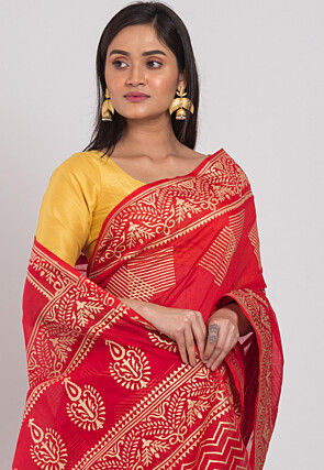 Handloom Cotton Silk Saree in Red