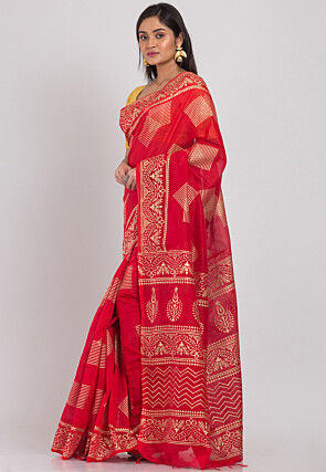 Handloom Cotton Silk Saree in Red