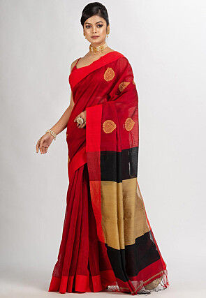 Handloom Cotton Silk Saree in Red