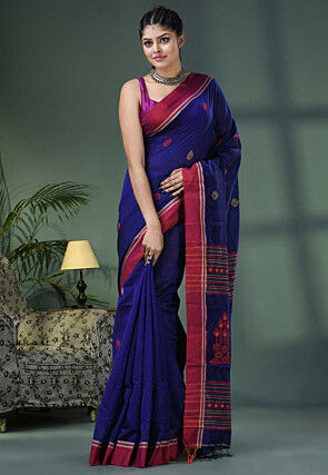 Handloom Cotton Silk Saree in Royal Blue