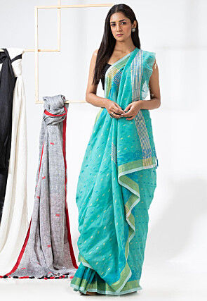 Handloom Cotton Silk Saree in Sky Blue