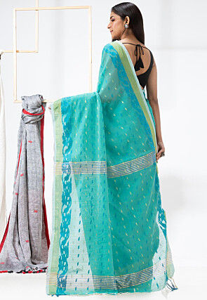 Handloom Cotton Silk Saree in Sky Blue