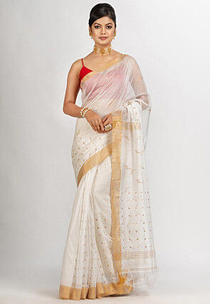 Handloom Cotton Silk Saree in White