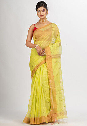 Handloom Cotton Silk Saree in Yellow