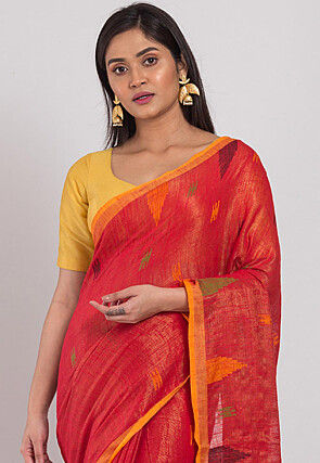 Handloom Cotton Silk Shimmer Saree in Red