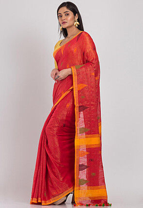 Handloom Cotton Silk Shimmer Saree in Red