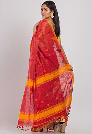 Handloom Cotton Silk Shimmer Saree in Red