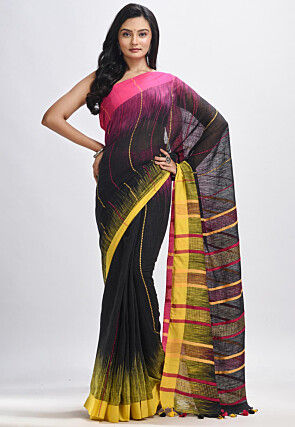 Handloom Cotton Slub Saree in Black