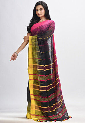 Handloom Cotton Slub Saree in Black