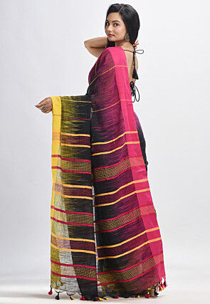 Handloom Cotton Slub Saree in Black