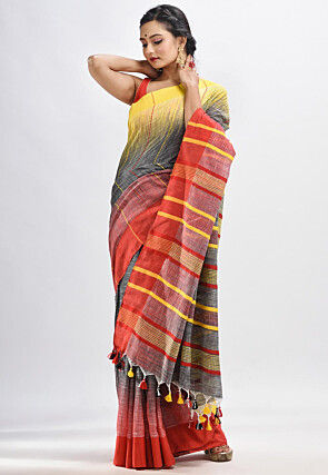 Handloom Cotton Slub Saree in Grey