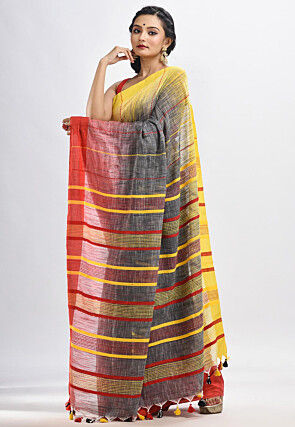 Handloom Cotton Slub Saree in Grey