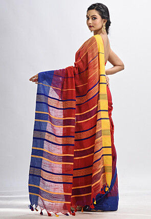 Handloom Cotton Slub Saree in Red