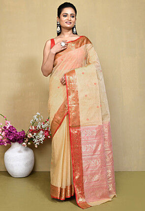 Handloom Cotton Tant Saree in Beige