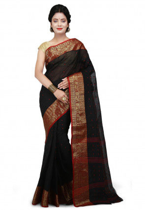 Handloom Cotton Tant Saree in Black