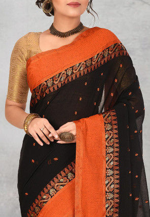 Handloom Cotton Tant Saree in Black
