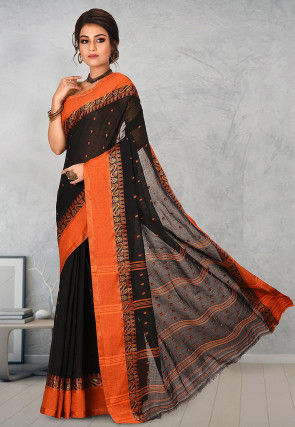 Handloom Cotton Tant Saree in Black