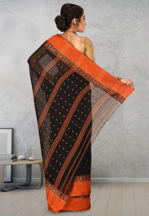 Handloom Cotton Tant Saree in Black