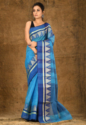 Handloom Cotton Tant Saree in Blue