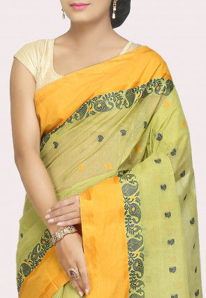 Handloom Cotton Tant Saree in Light Green