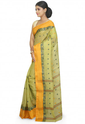 Handloom Cotton Tant Saree in Light Green