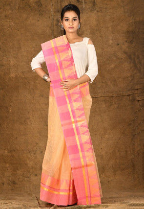 Handloom Cotton Tant Saree in Light Orange