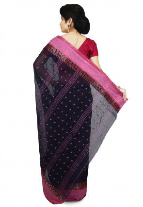 Handloom Cotton Tant Saree in Navy Blue