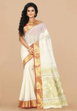 Handloom Cotton Tant Saree in Off White
