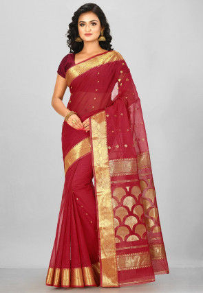 Handloom Cotton Tant Saree in Red