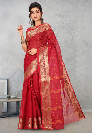 Handloom Cotton Tant Saree in Red