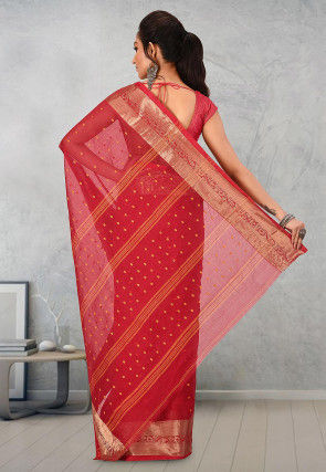 Handloom Cotton Tant Saree in Red