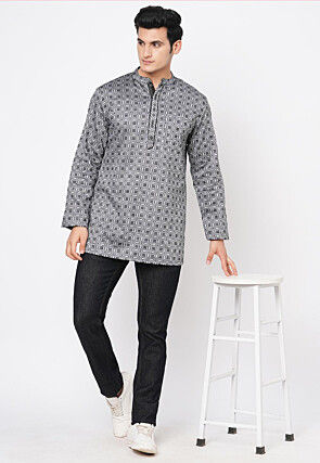Handloom Handloom Cotton Short Kurta in Grey