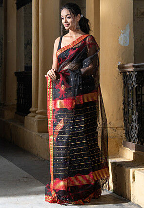 Handloom Jamdani Art Silk Saree in Black