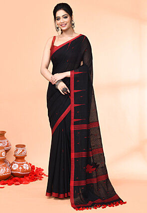 Handloom Jamdani Cotton Saree in Black