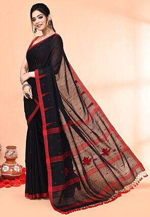 Handloom Jamdani Cotton Saree in Black